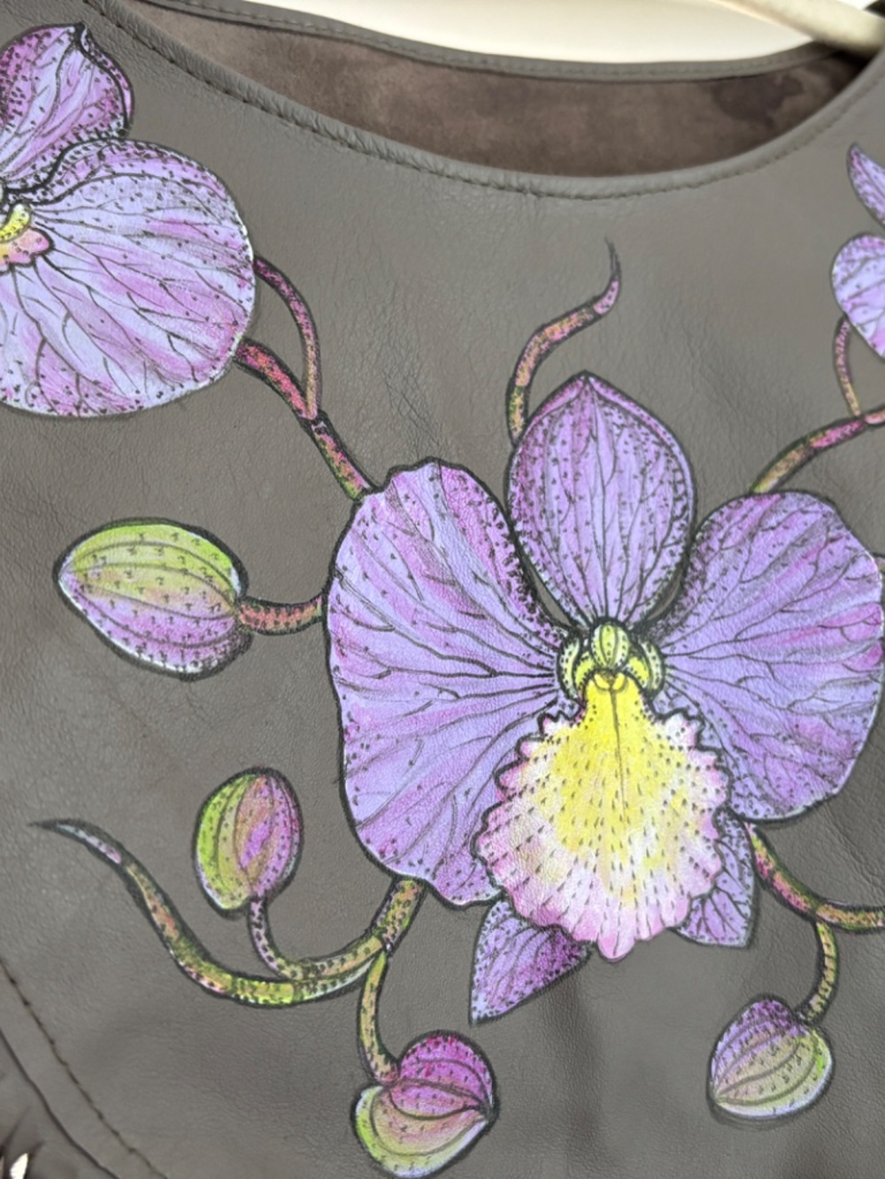 Vintage Hand Painted Leather Poncho - Picture 2 of 3